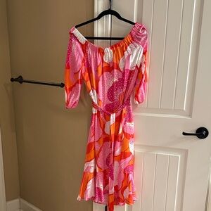Trina Turk Pink and Orange Off-Shoulder Dress